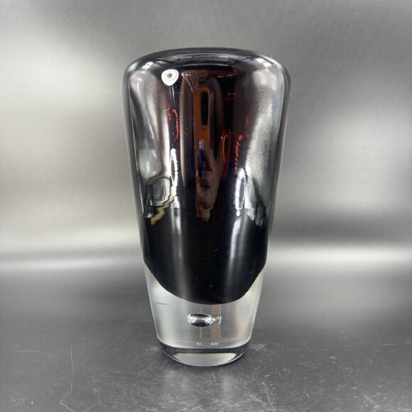 Poland Art Glass Vase Vessel Dark Amethyst Glass With Clear Bottom Air Bubble - Picture 10 of 13